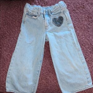 GAP Light Blue Kids Wide-Leg Jeans with Heart Patch